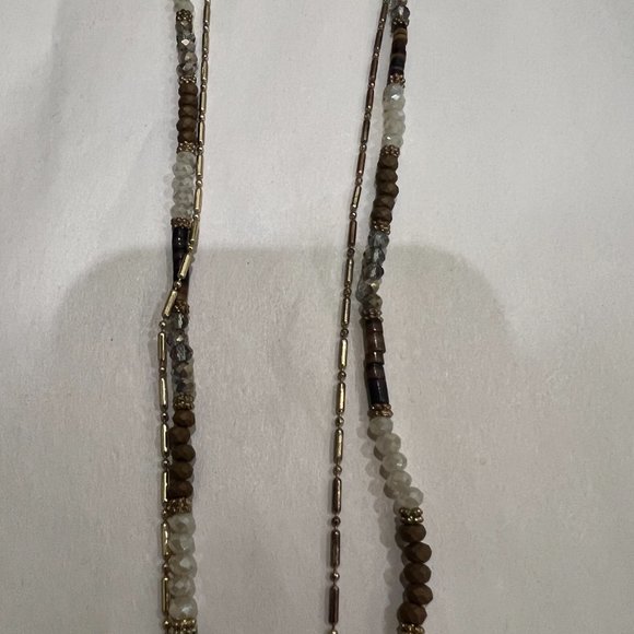 Brown and gold crystal stone necklace, two layers - Picture 5 of 8